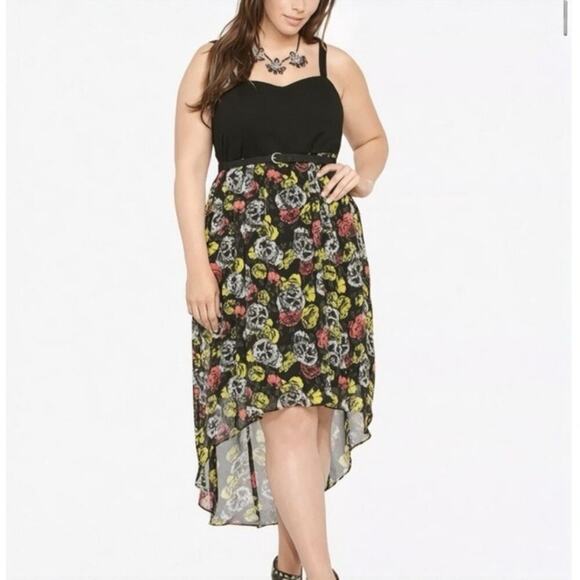 Torrid High-Low Skull Midi Dress Sleeveless Size 26 4X Sweetheart Neck - Picture 1 of 7